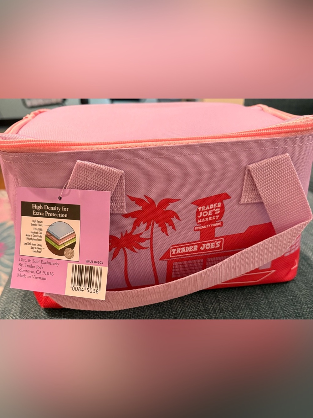 Trader Joe's Lavender/Soft Red Insulated Mini Tote